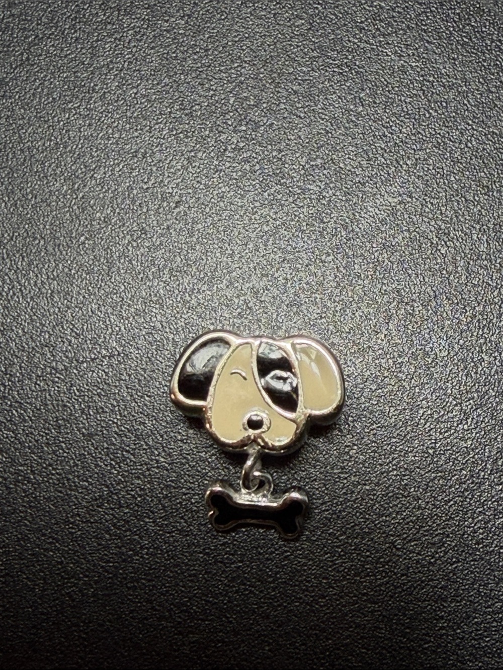 Beige & Black Dog Face Charm with Dangling Bone - Pet Accessory